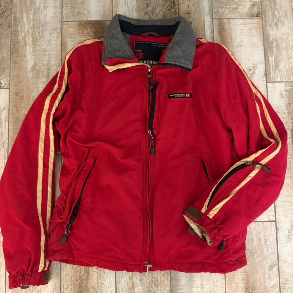 Abercrombie & Fitch Mens Red Vintage Windbreaker Racing Stripe Jacket Small